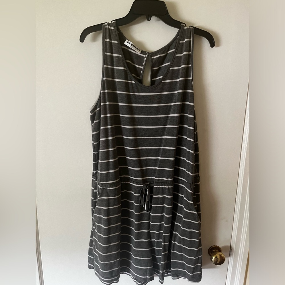 Grey & White Stripe Romper